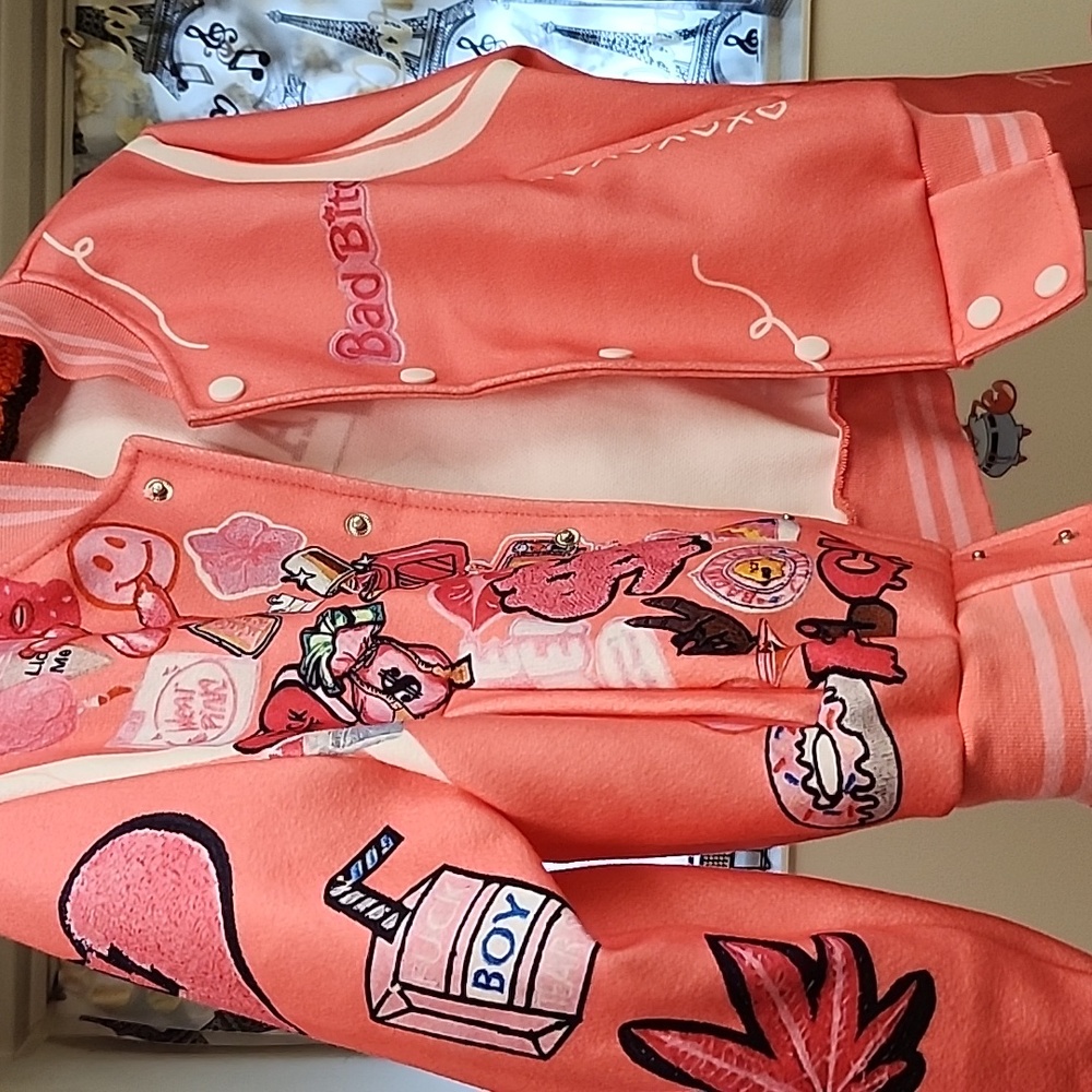 Women pink varsity jacket